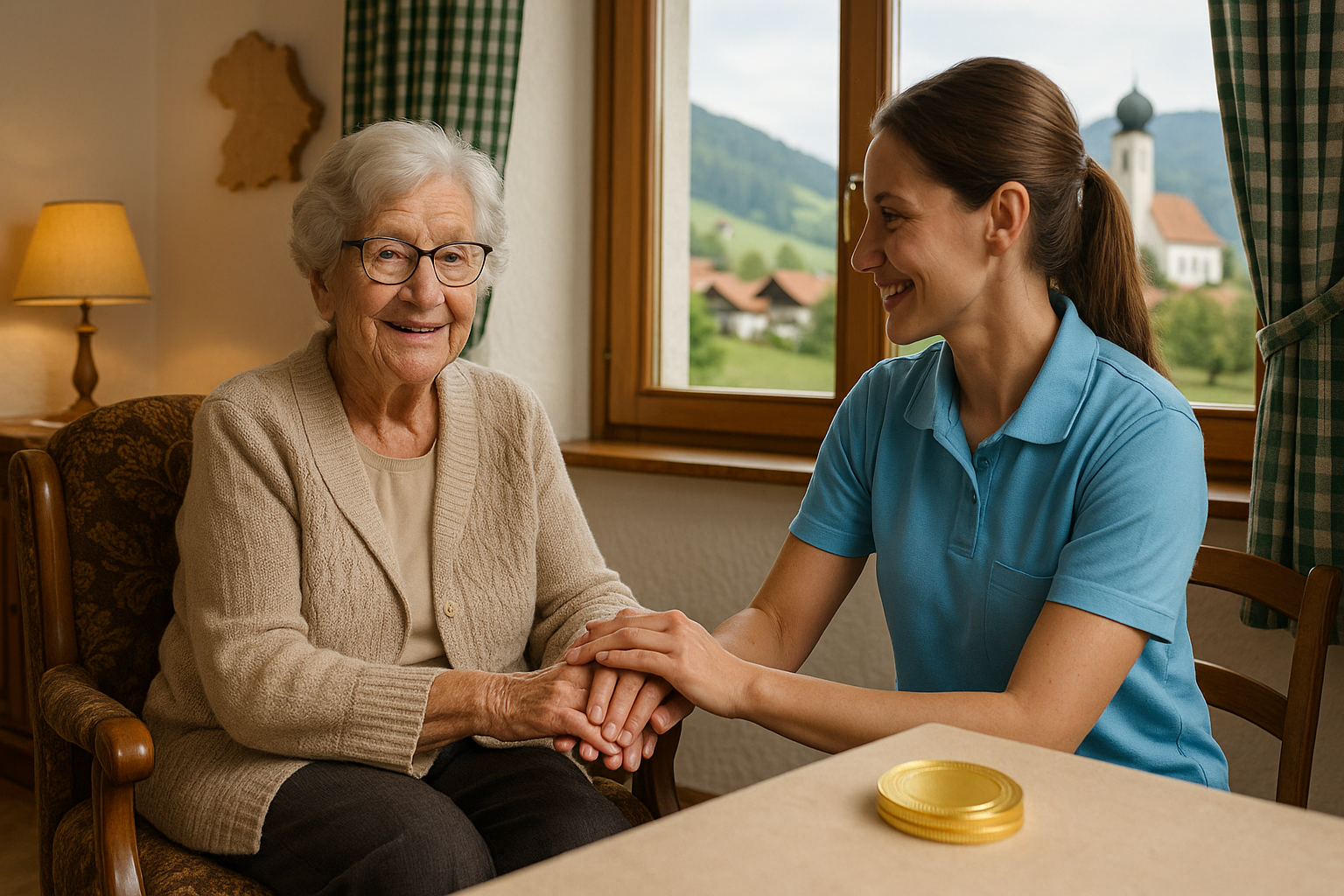 Pflegekraft bei der Betreuung eines Seniors in Bayern