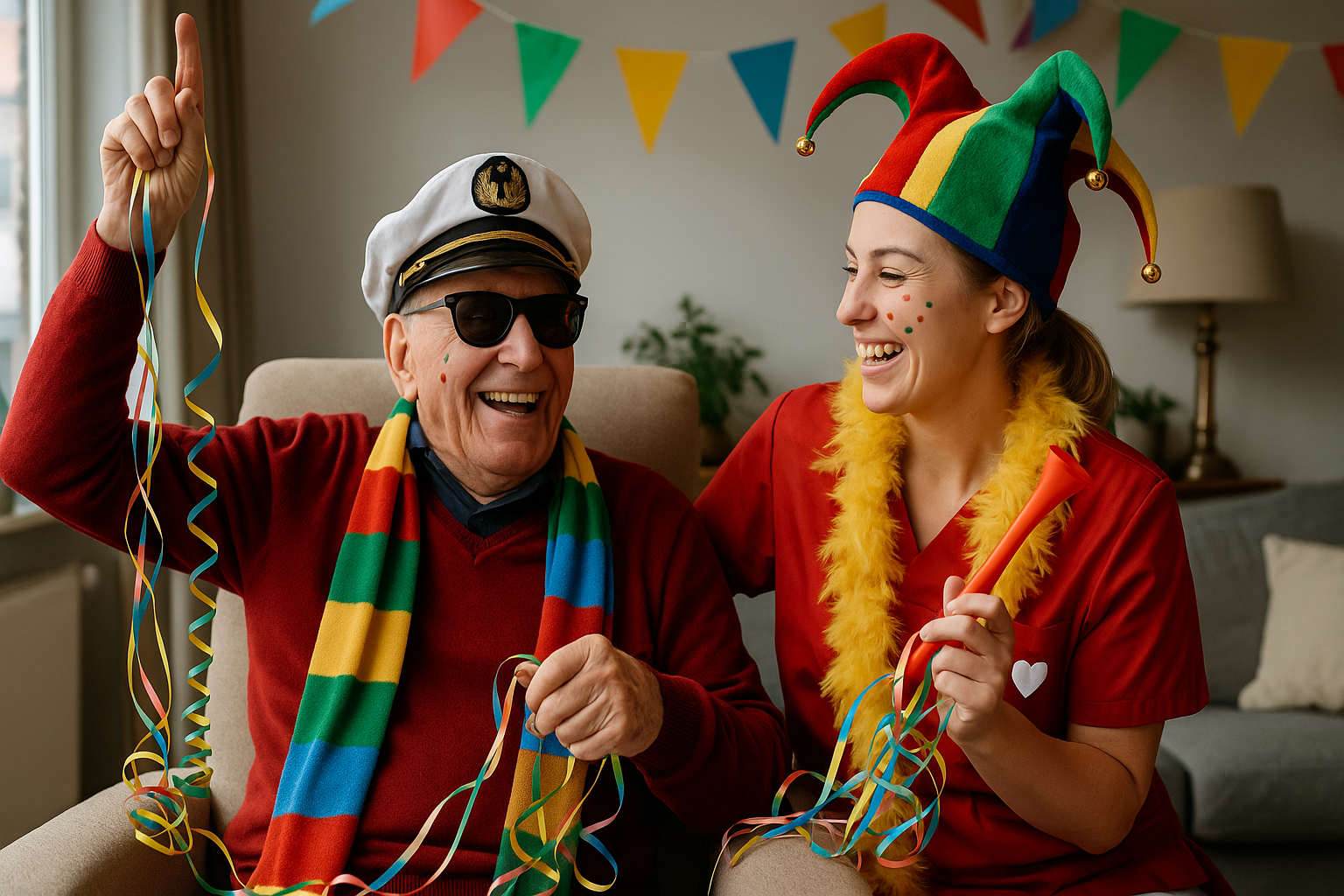 Rosenmontag in Köln mit Senioren und Pflegekraft